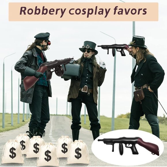 6 Pcs Inflatable Gun Props Canvas Pouch Set 1920s Party Decorations with Drawstr - Picture 5 of 6